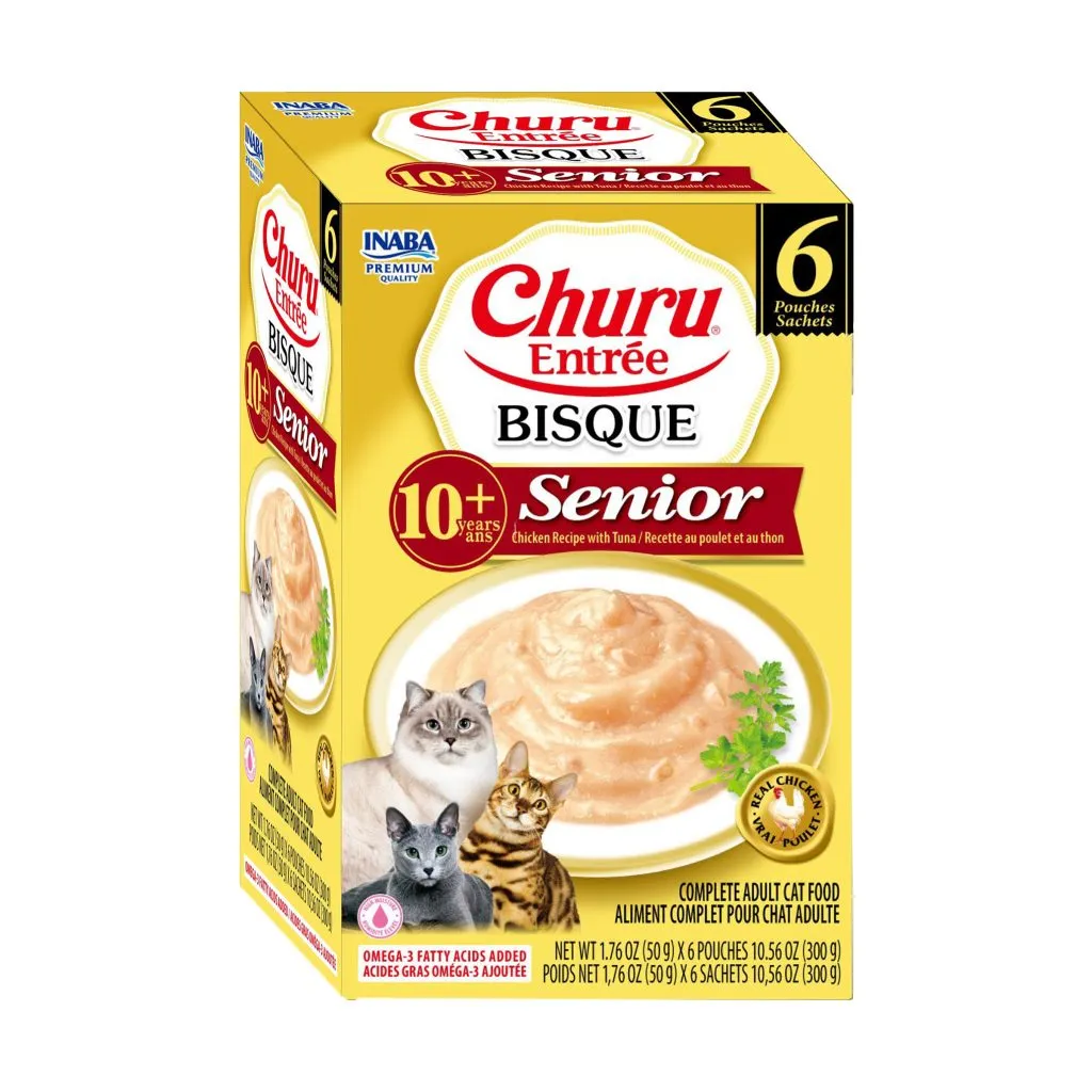 Churu Entree Bisque Senior 10+ for Cat, Chicken with Tuna Recipe (Each: 6 Pouches)