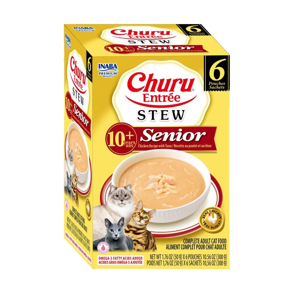 Churu Entree Stew Senior 10+ for Cat, Chicken Recipe with Tuna (Each: 6 Pouches)
