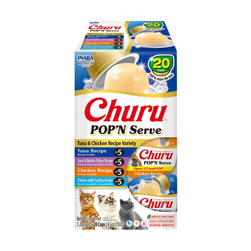 Churu Pop'n Serve for Cat, Tuna & Chicken Variety (Each: 20 Cups)